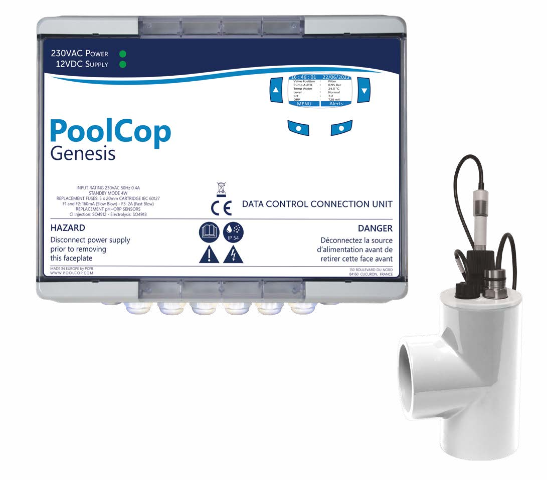 PoolCop Genesis data control and communication unit with flow cell