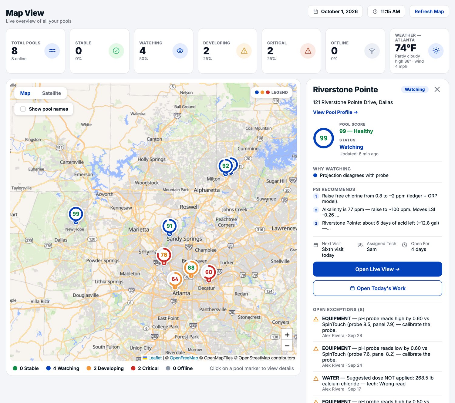 PSI Map View across a service portfolio